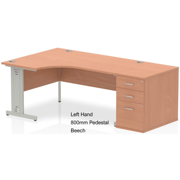 Rayleigh Left Hand Cable Managed Desk and Pedestal Set